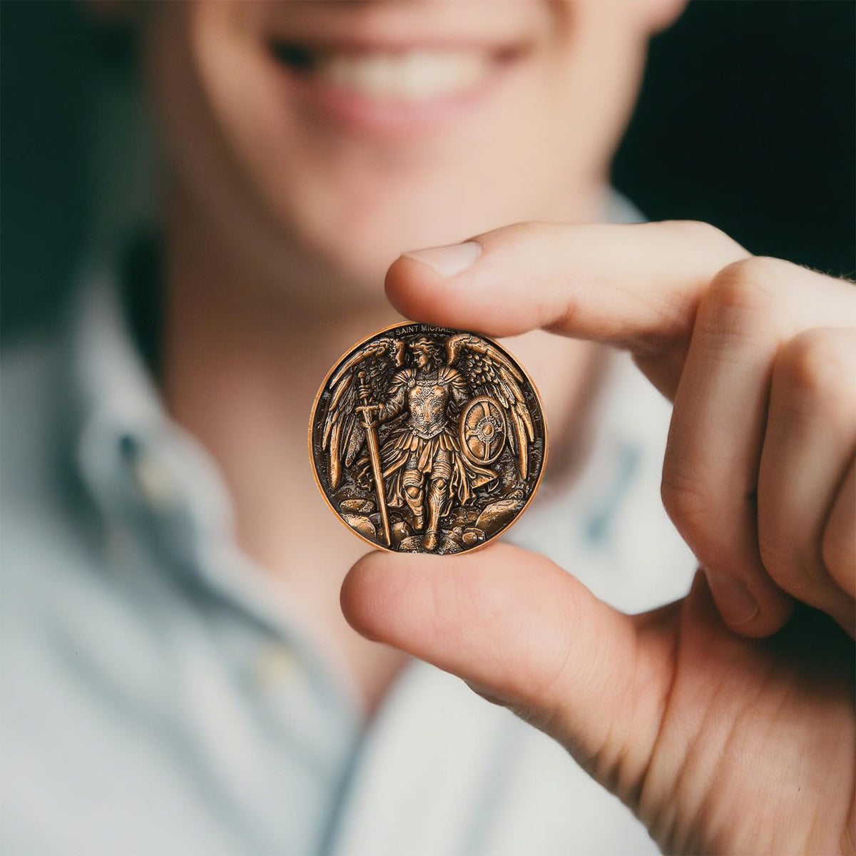Leabet Saint Michael Archangel Protection Coin – 1.57-Inch Double-Sided Zinc Alloy, Antique Finish
