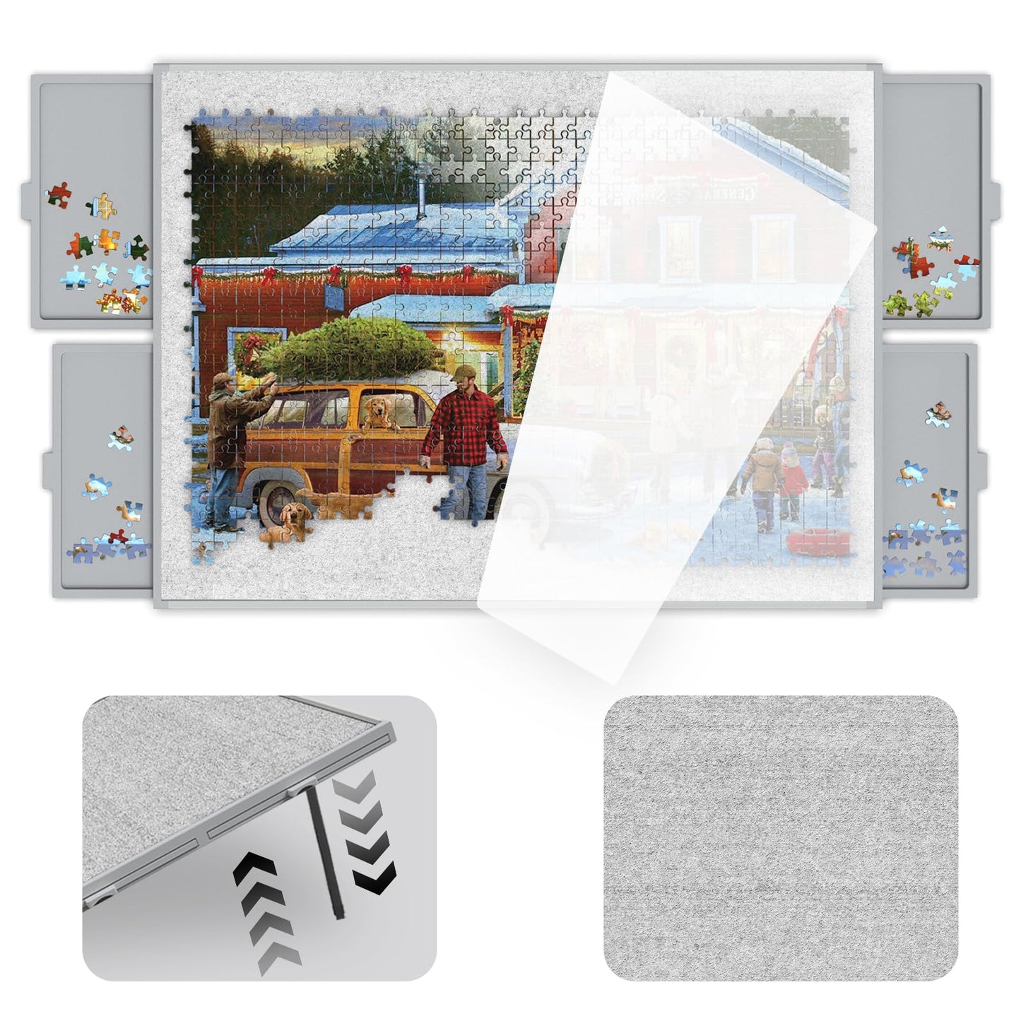LEABIOLT Puzzle Board 1500 Pieces with Adjustable Tilting Stand, Felt Surface, and Drawer Storage – Grey