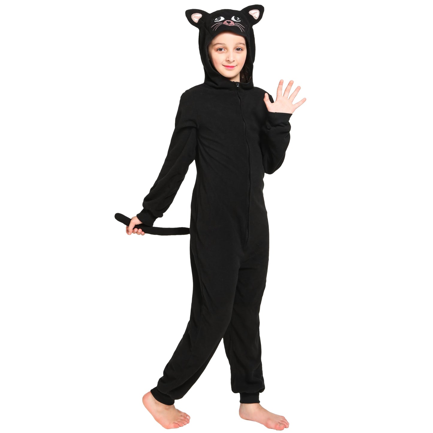 Leadtex Black Cat Costume Onesie for Kids | Unisex Halloween Dress-Up L8-10