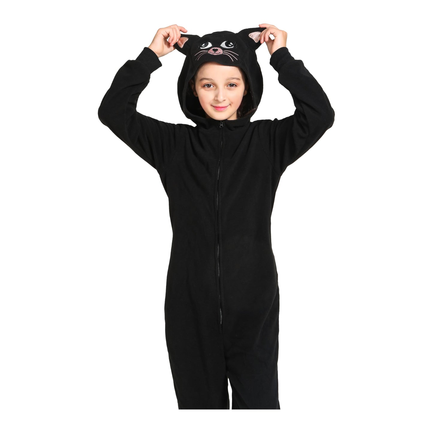 Leadtex Black Cat Costume Onesie for Kids | Unisex Halloween Dress-Up L8-10