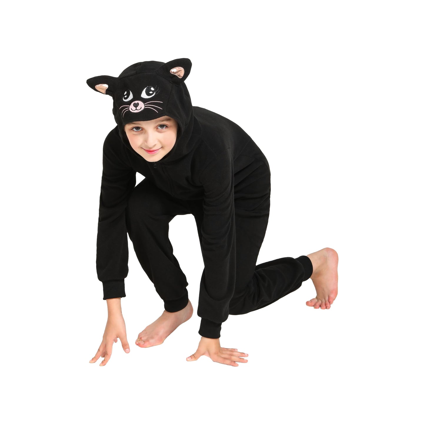 Leadtex Black Cat Costume Onesie for Kids | Unisex Halloween Dress-Up L8-10