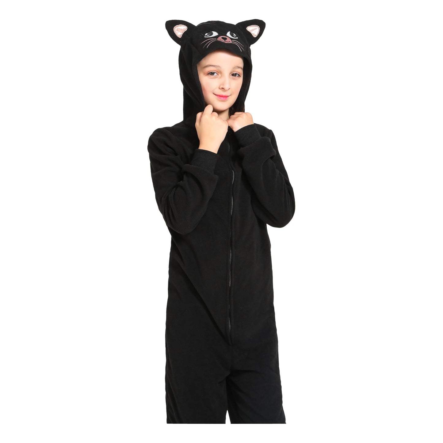 Leadtex Black Cat Costume Onesie for Kids | Unisex Halloween Dress-Up L8-10