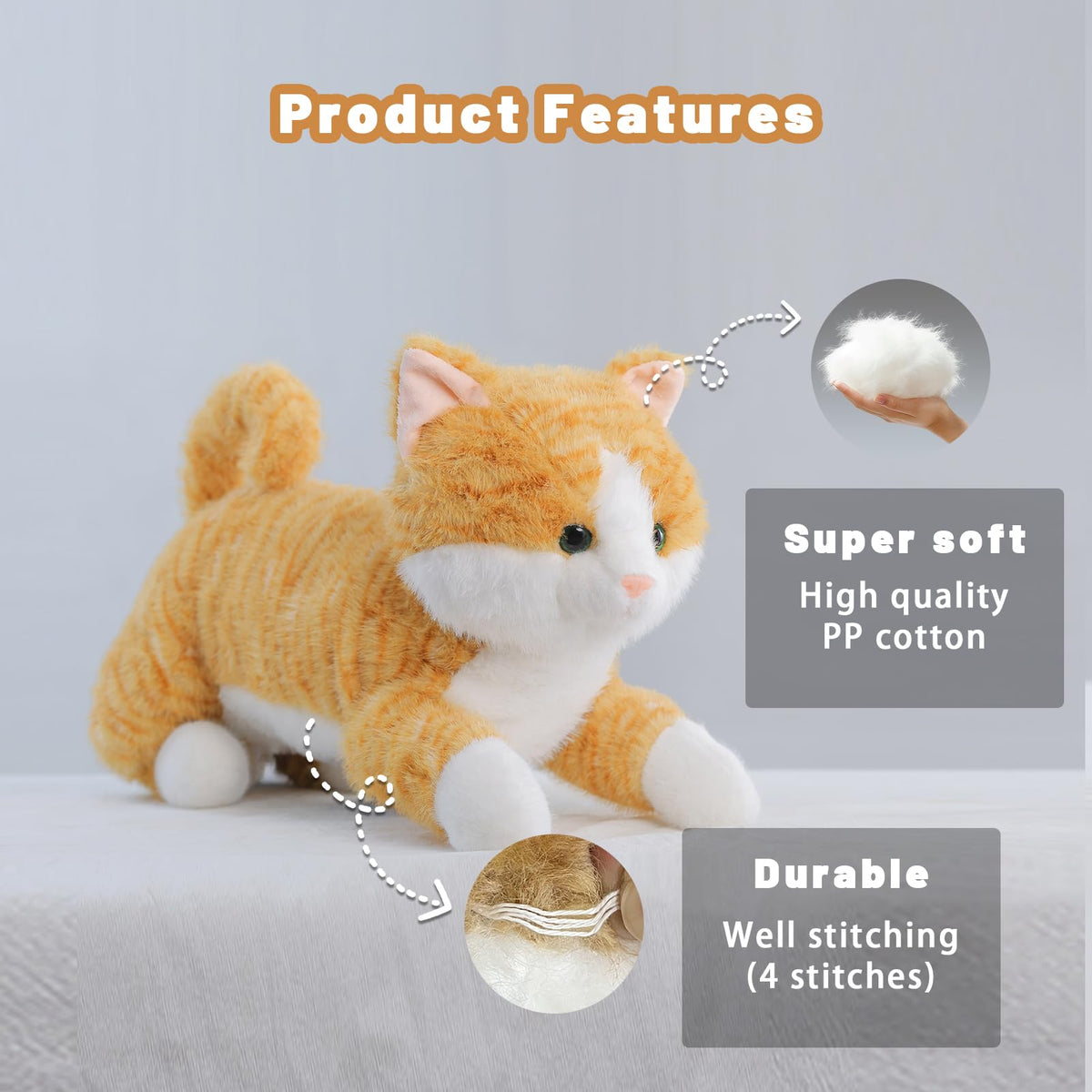 Leahaoe Large Weighted Cat Plush – 26-inch Orange, 5 lbs – Soft & Cuddly Comfort for Relaxation