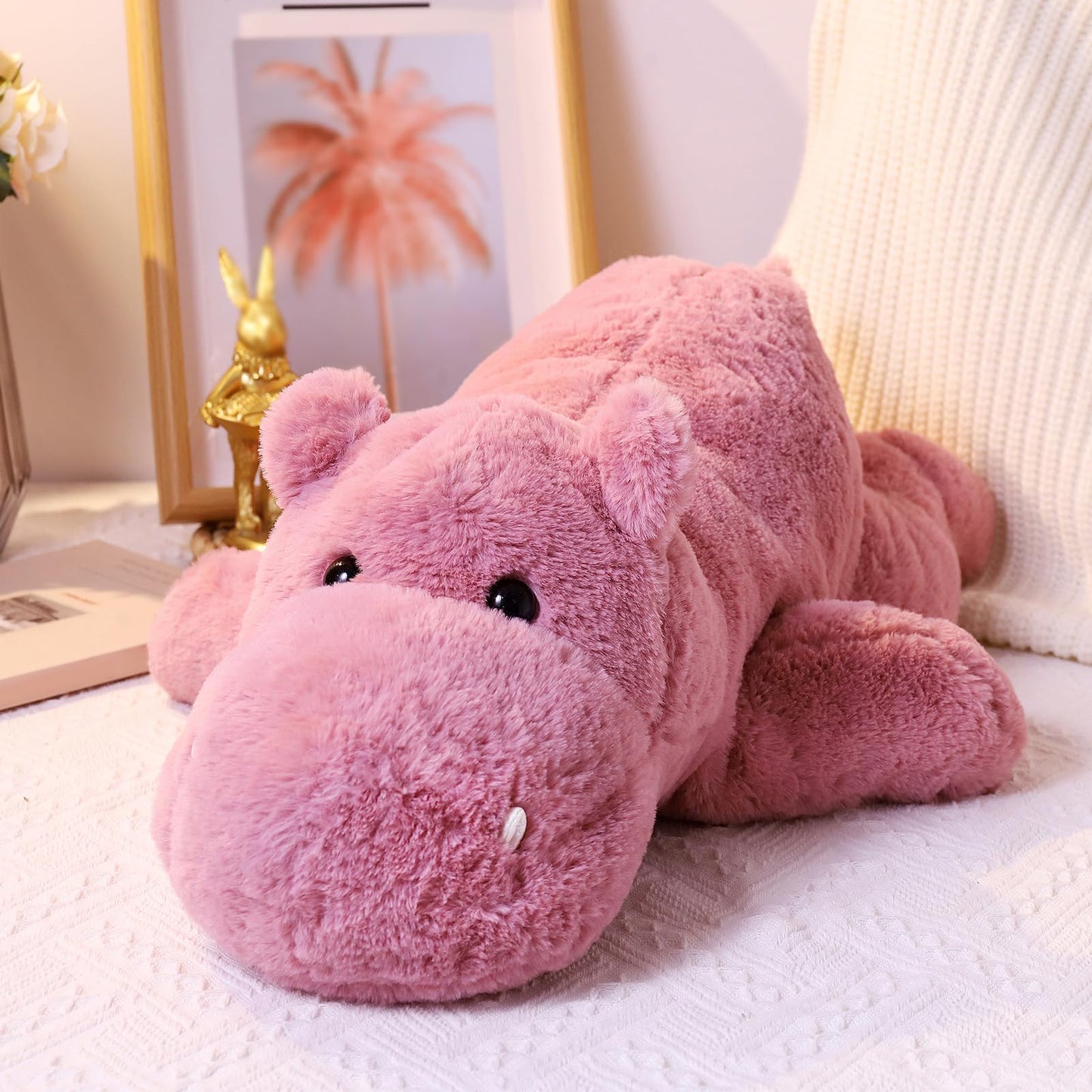 Leahaoe Weighted Hippo Plush 23.6-inch – Soft Pink, 4.5 lb Comforting Stuffed Animal