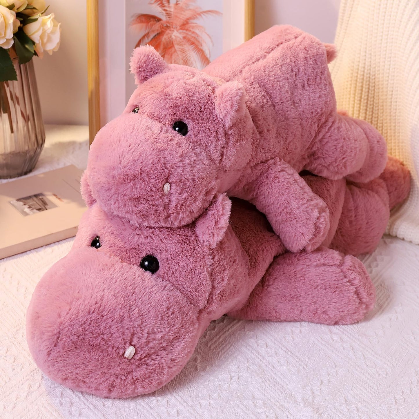 Leahaoe Weighted Hippo Plush 17.7-inch | 2.2 lb Pink Soft Stuffed Animal