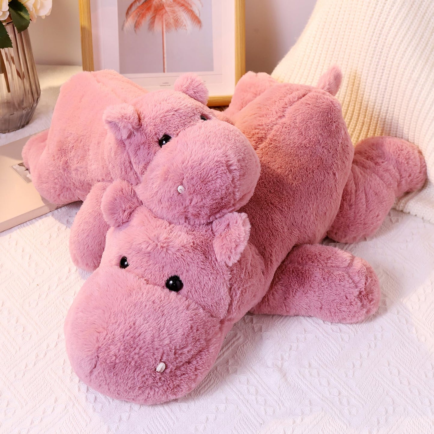Leahaoe Weighted Hippo Plush 23.6-inch – Soft Pink, 4.5 lb Comforting Stuffed Animal