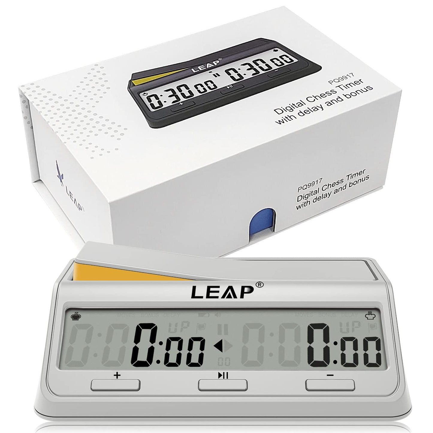 LEAP Chess Clock - Updated Digital Timer with Bonus & Delay, Alarm, Milk White