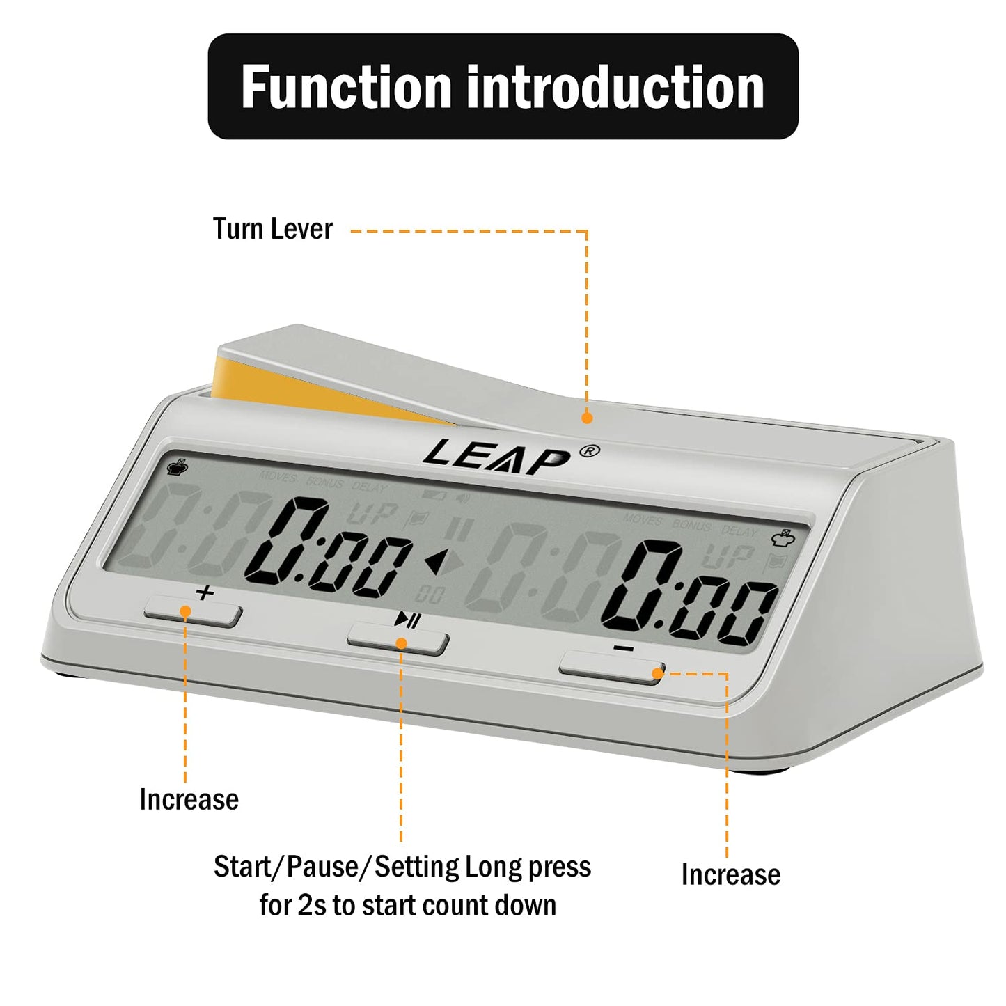 LEAP Chess Clock - Updated Digital Timer with Bonus & Delay, Alarm, Milk White