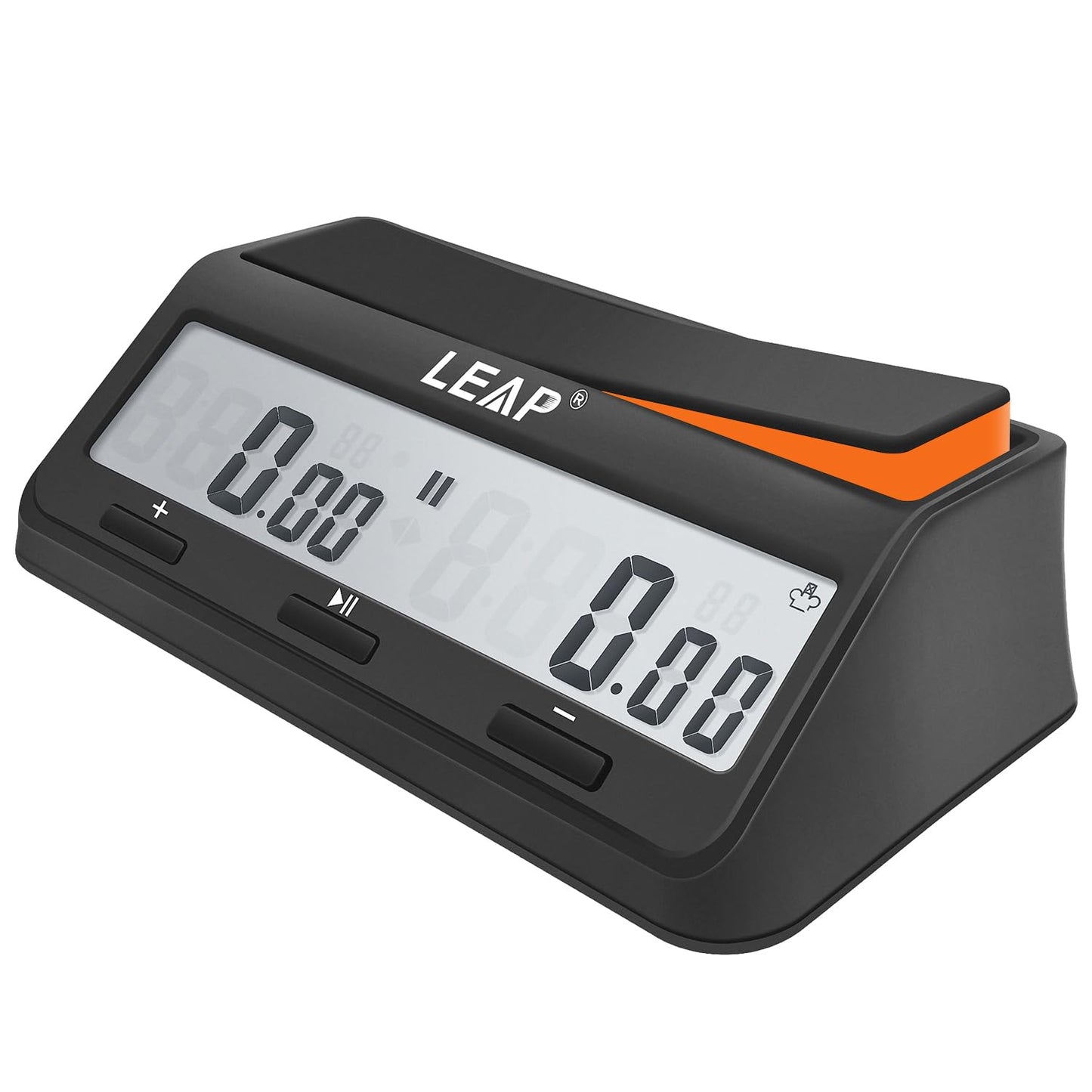LEAP Chess Clock Digital Timer – Advanced 2-Player Timer with Bonus/Delay, Alarm, Black/Orange