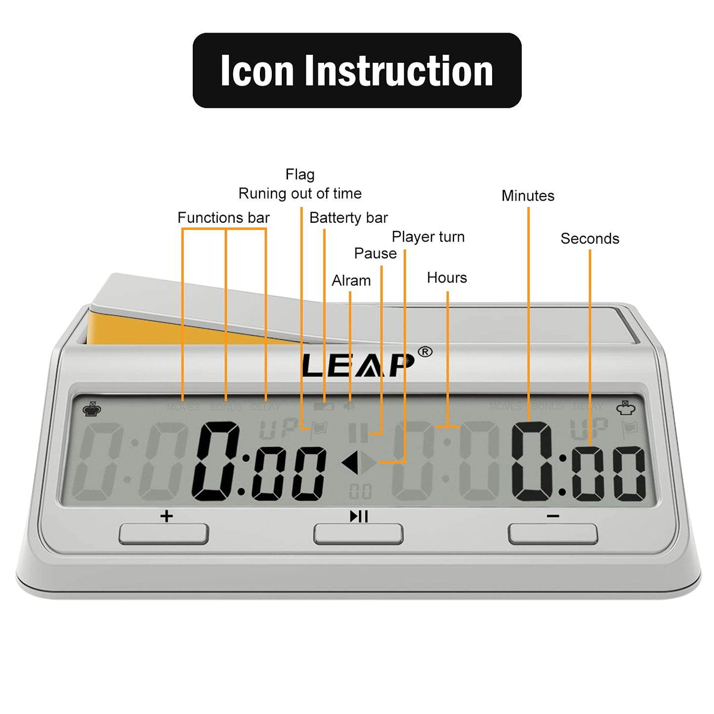 LEAP Chess Clock - Updated Digital Timer with Bonus & Delay, Alarm, Milk White
