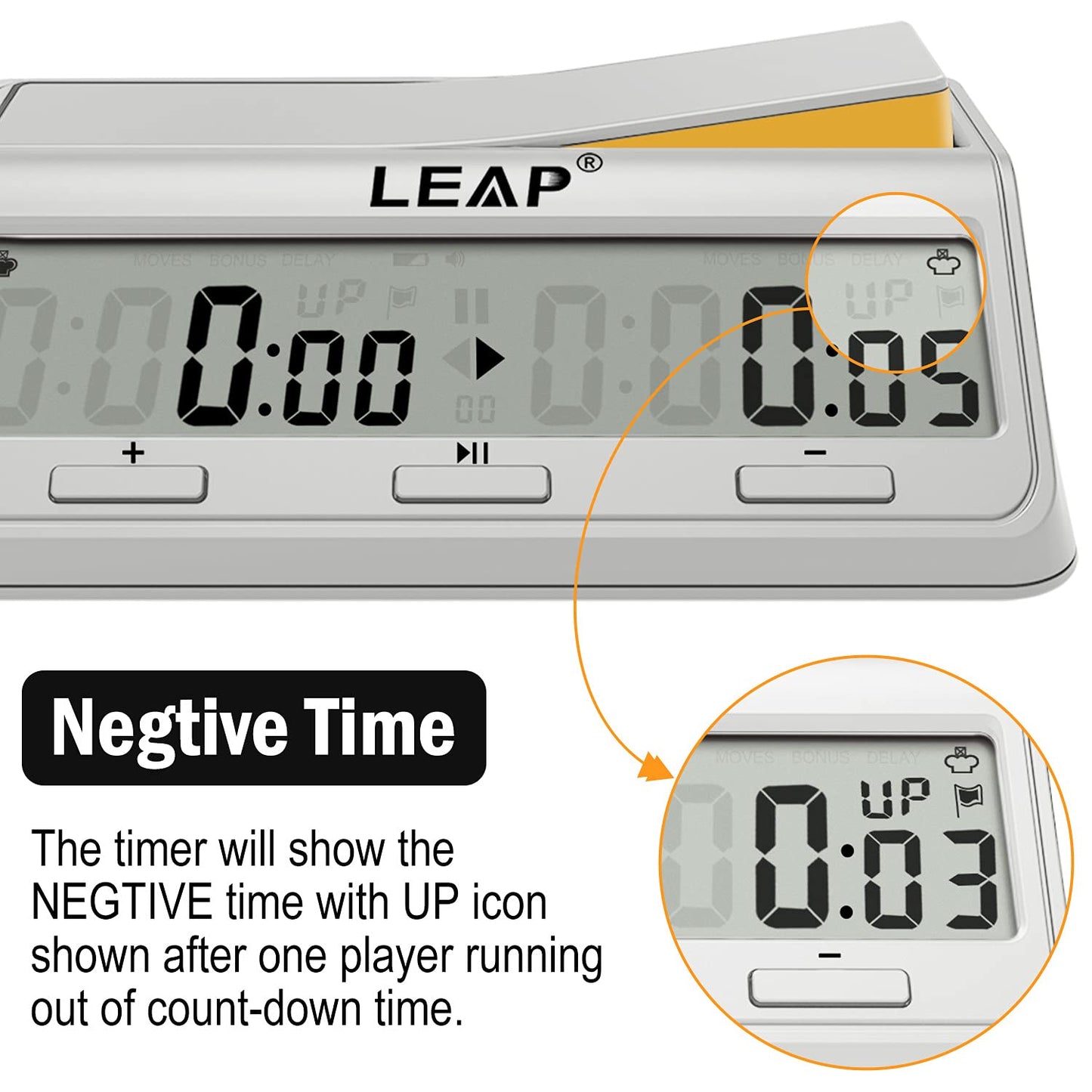 LEAP Chess Clock - Updated Digital Timer with Bonus & Delay, Alarm, Milk White