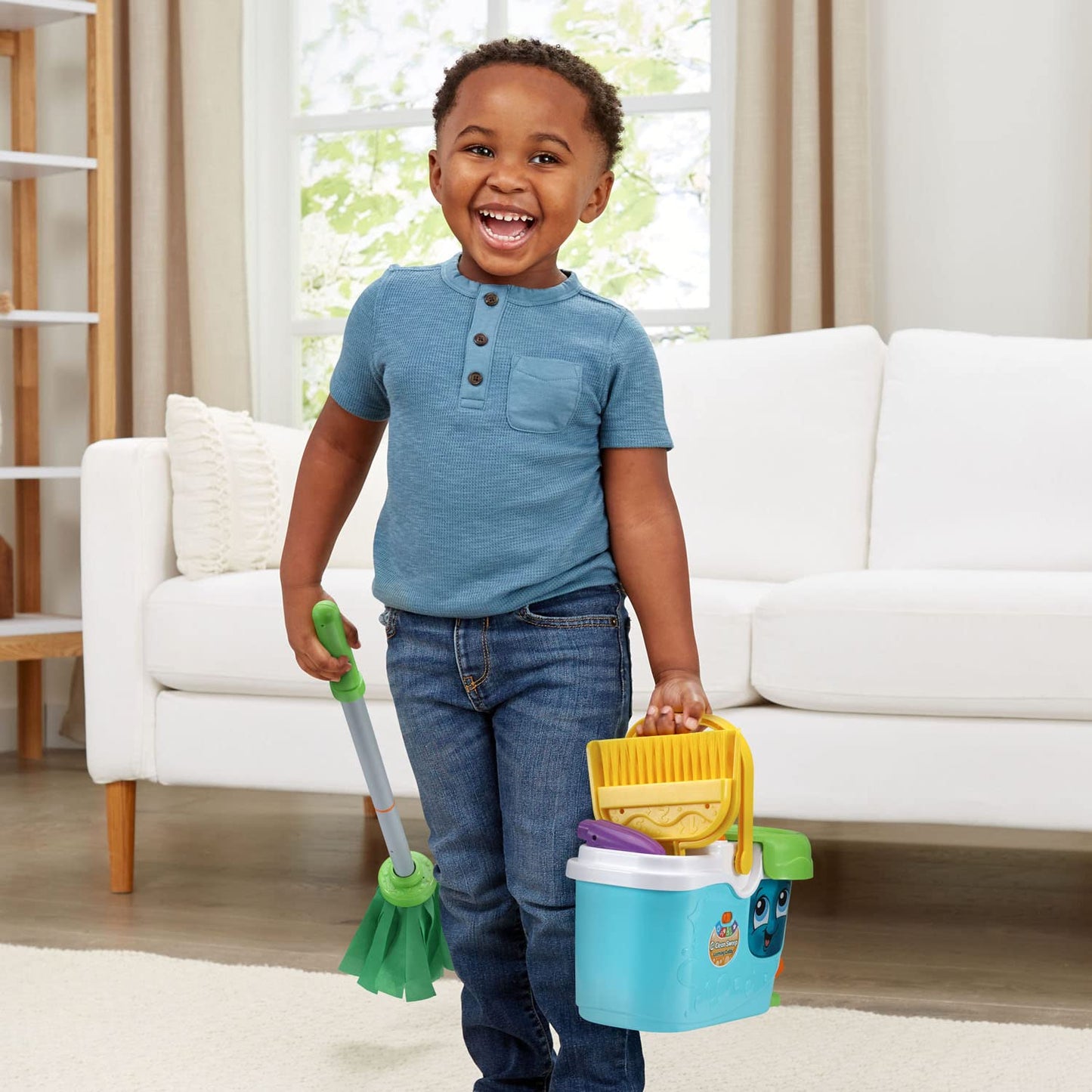 LeapFrog Clean Sweep Learning Caddy – Kids Mop & Broom Toy for Ages 3-5 (Blue)