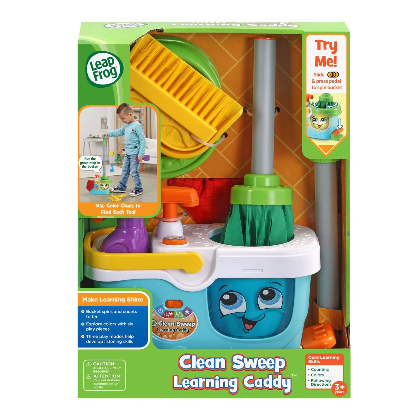 LeapFrog Clean Sweep Learning Caddy – Kids Mop & Broom Toy for Ages 3-5 (Blue)