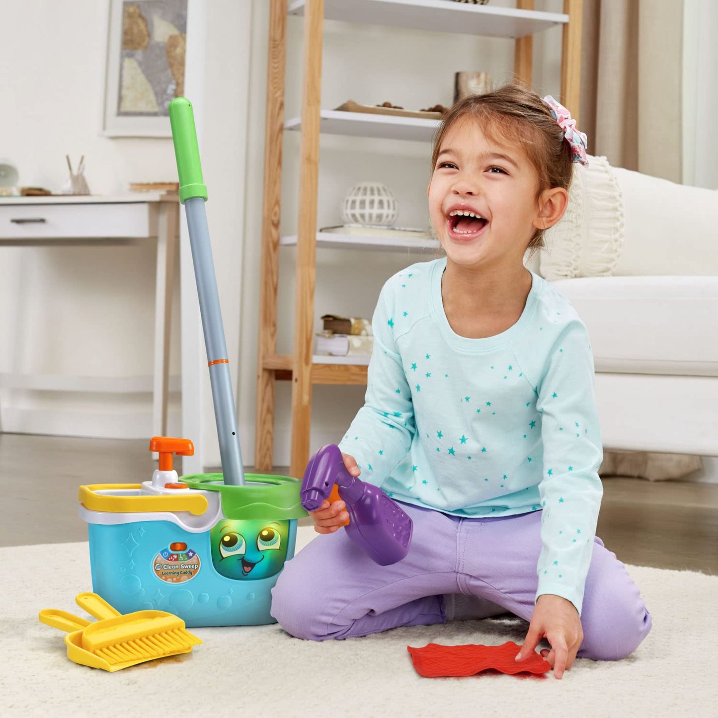 LeapFrog Clean Sweep Learning Caddy – Kids Mop & Broom Toy for Ages 3-5 (Blue)