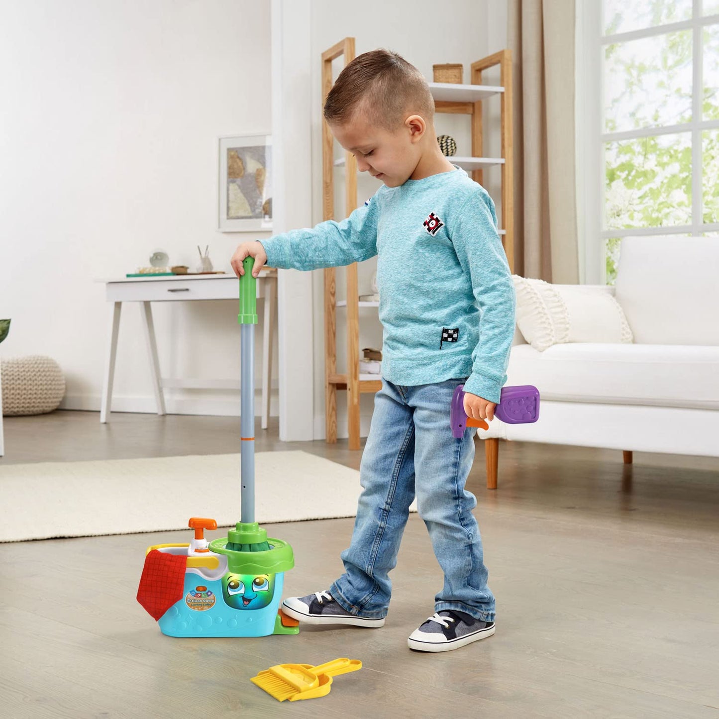 LeapFrog Clean Sweep Learning Caddy – Kids Mop & Broom Toy for Ages 3-5 (Blue)