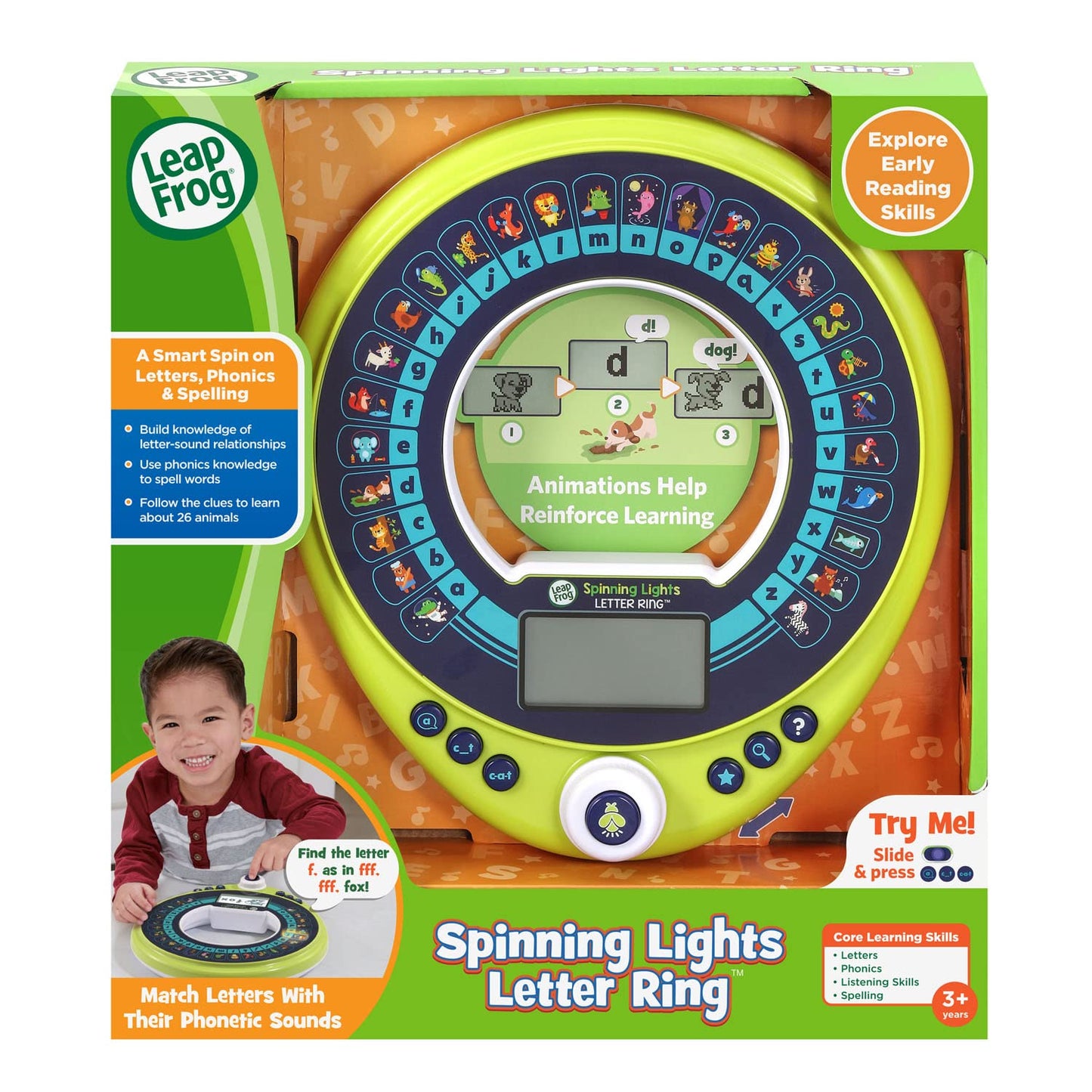 LeapFrog Spinning Lights Letter Ring – Phonics Letters & Animal Clues for Ages 3+
