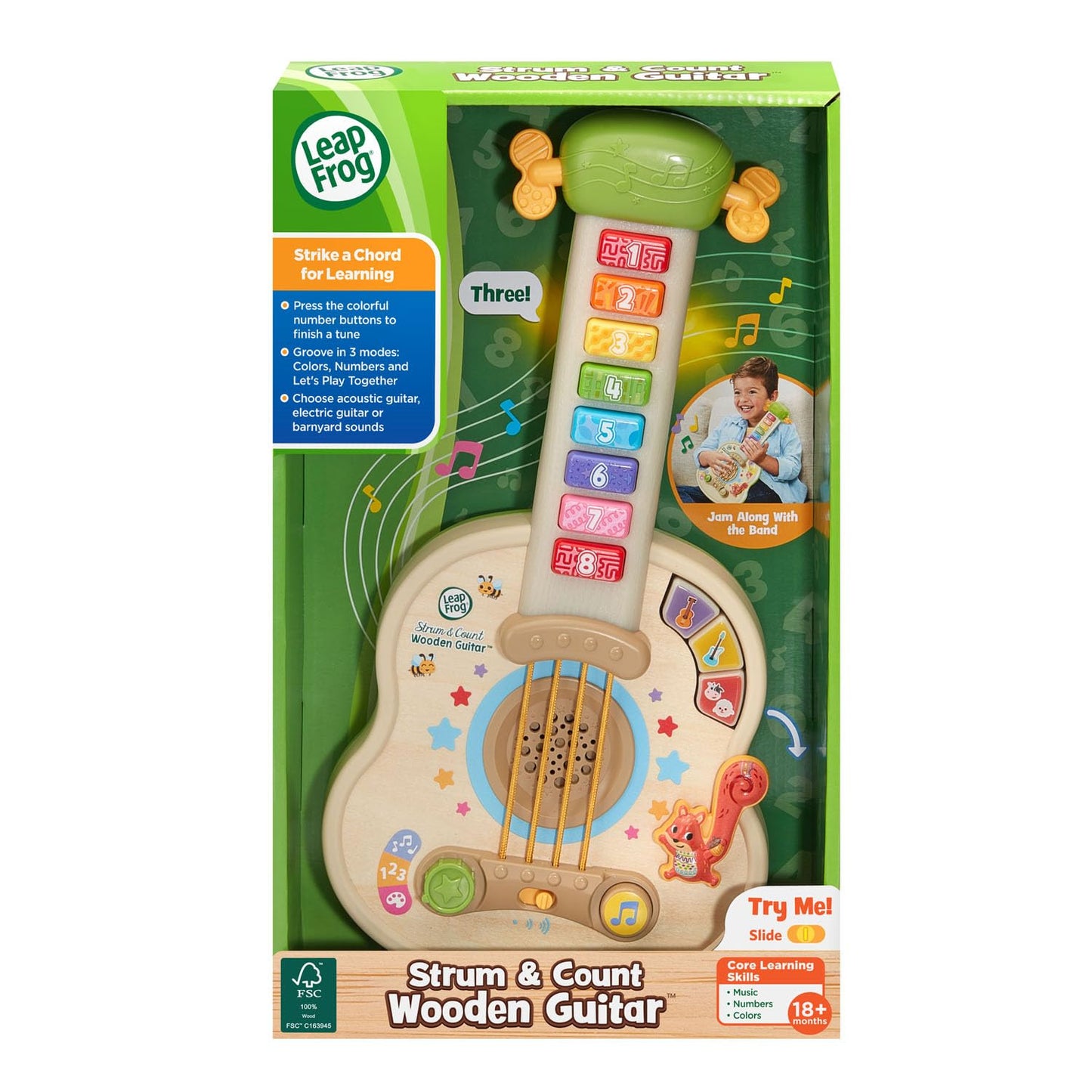 LeapFrog Strum and Count Wooden Guitar – Interactive Musical Toy for Toddlers