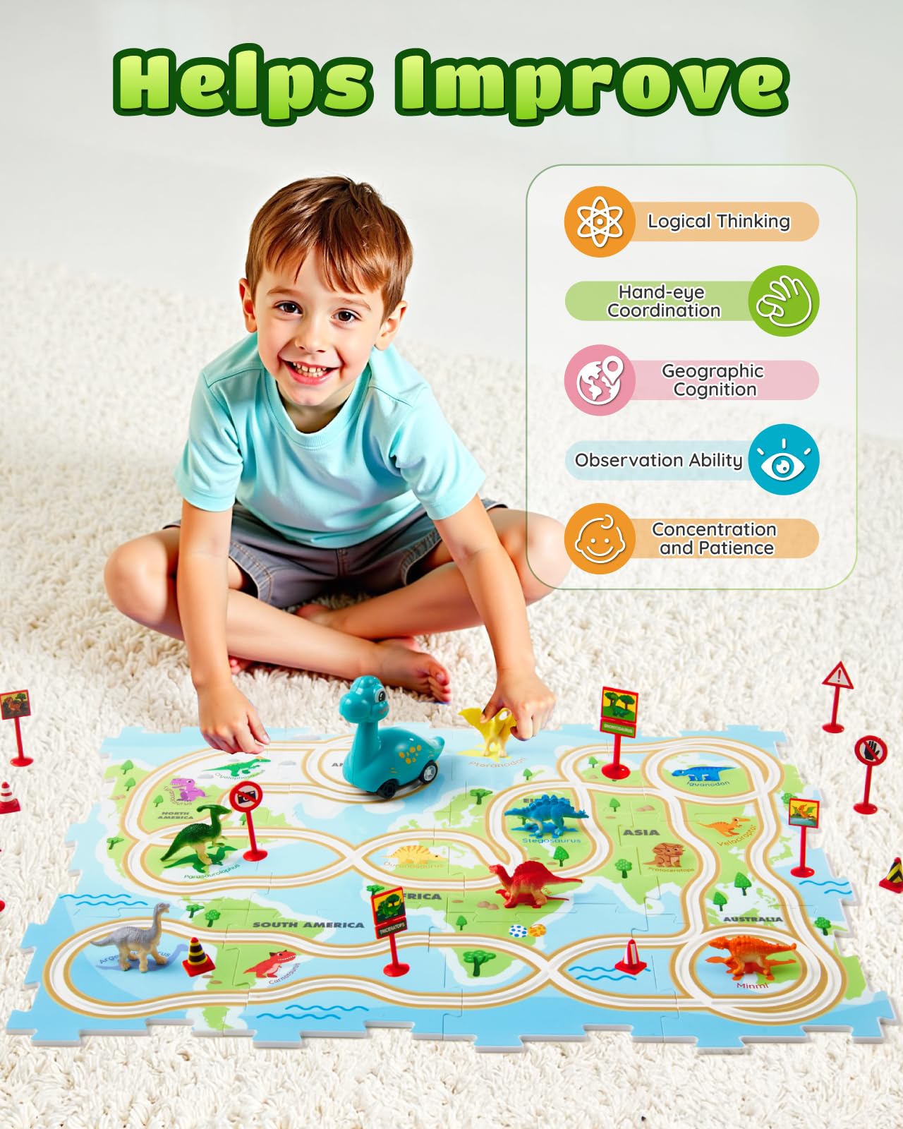 Leapio Puzzle Racer: Dinosaur Car Track Set for Kids 3-8 — STEM Learning & Family Play