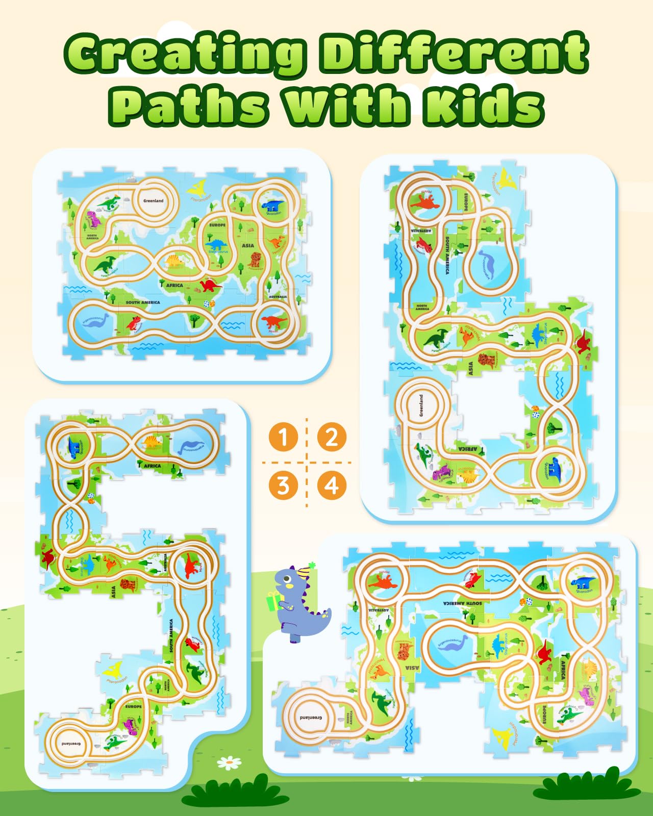 Leapio Puzzle Racer: Dinosaur Car Track Set for Kids 3-8 — STEM Learning & Family Play