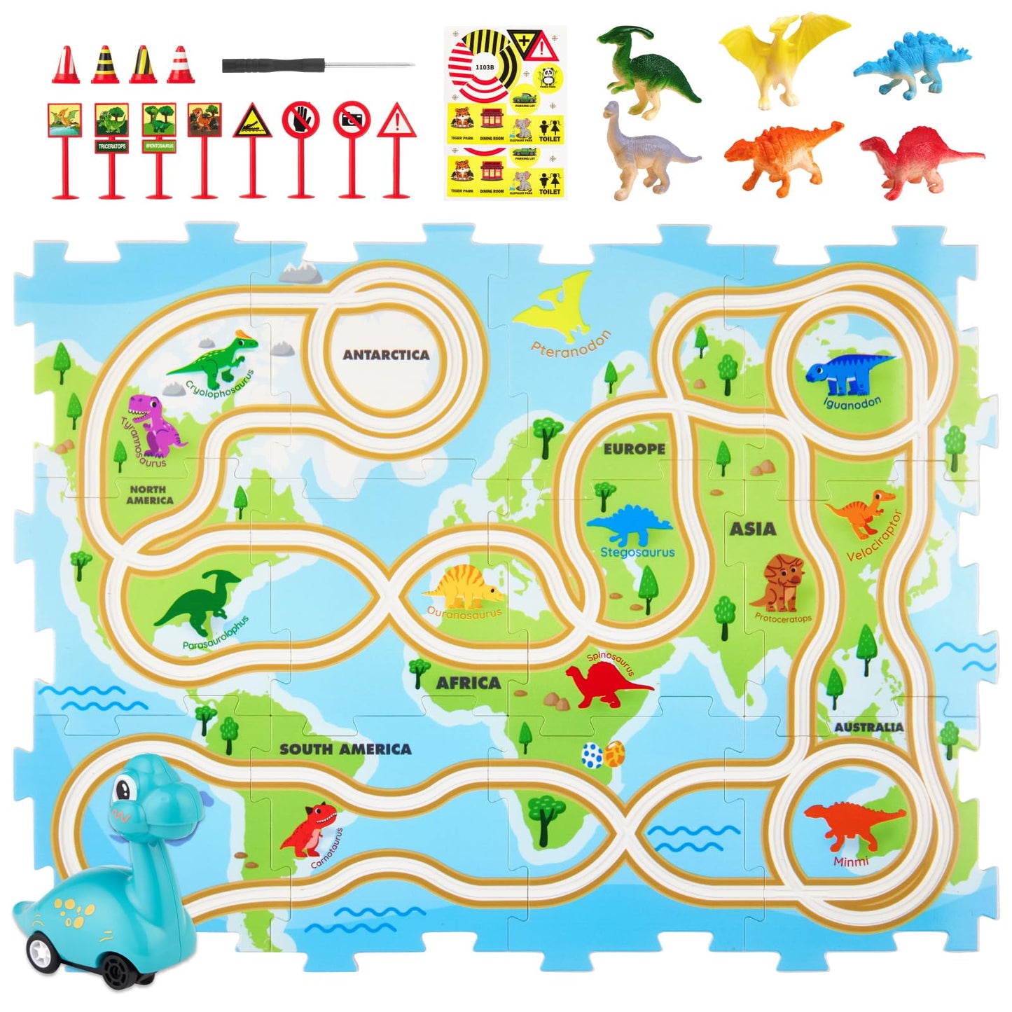 Leapio Puzzle Racer: Dinosaur Car Track Set for Kids 3-8 — STEM Learning & Family Play