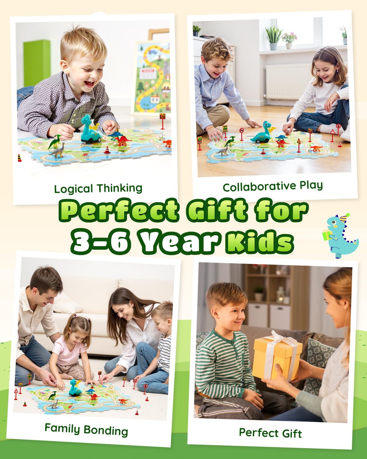 Leapio Puzzle Racer: Dinosaur Car Track Set for Kids 3-8 — STEM Learning & Family Play