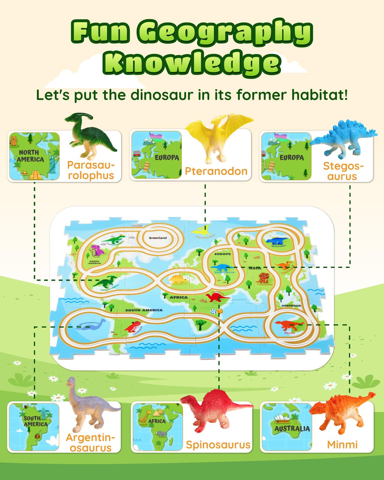 Leapio Puzzle Racer: Dinosaur Car Track Set for Kids 3-8 — STEM Learning & Family Play