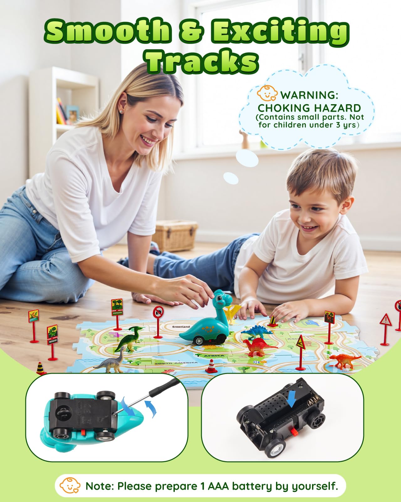 Leapio Puzzle Racer: Dinosaur Car Track Set for Kids 3-8 — STEM Learning & Family Play