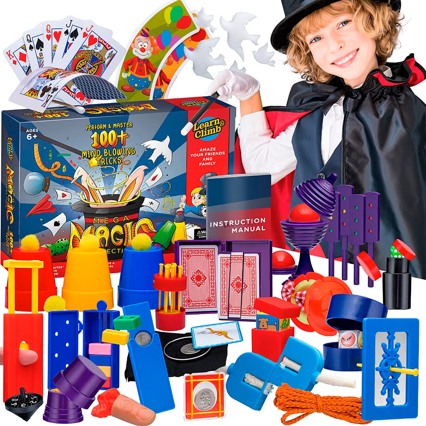 Mega Magic Kit for Kids by Learn & Climb – 28 Props, Tutorial Videos & Hundreds of Tricks (Ages 6-12)