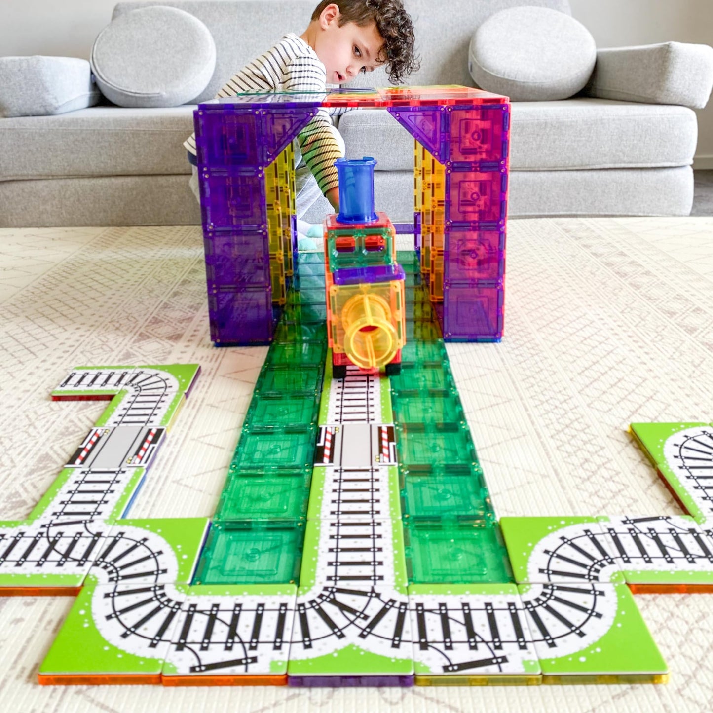 Learn & Grow Magnetic Tiles Train Tracks Expansion Pack – 36pc STEM Track Tops