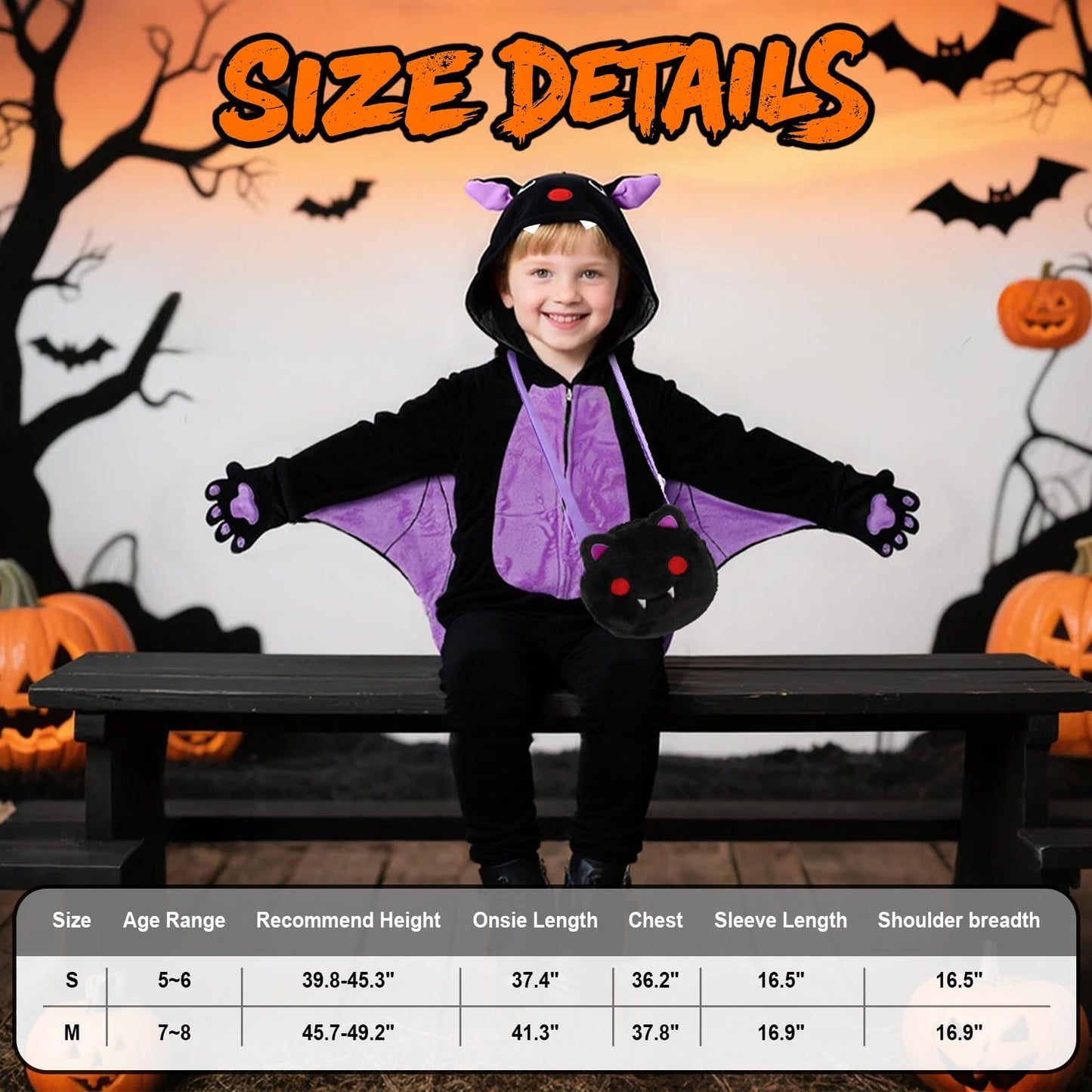 Learn2M Halloween Bat Costume for Kids – Purple Wings, Ears & Bag (Ages 5-8)