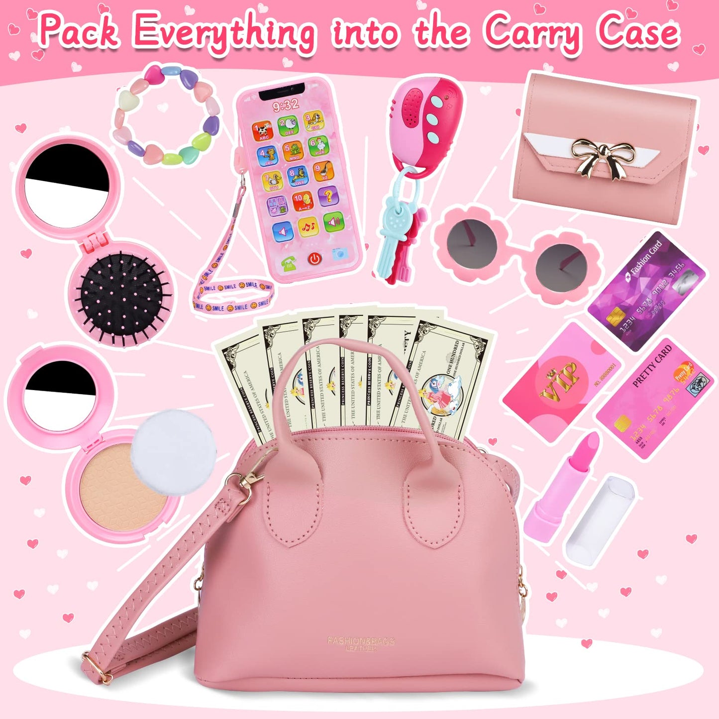 Learn2M Play Purse for Girls 3-6 | First Handbag Toy Kit with Makeup & Accessories