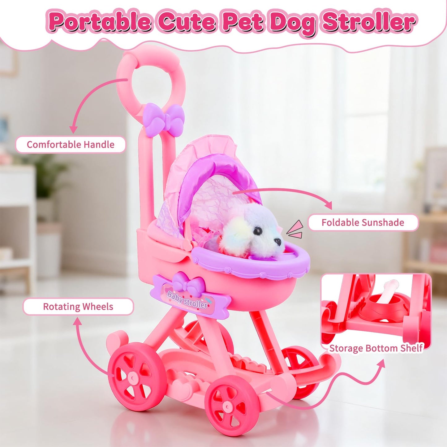 Learn2M 13-Piece Puppy Playset: Pretend Stroller & Interactive Barking Dog Toy