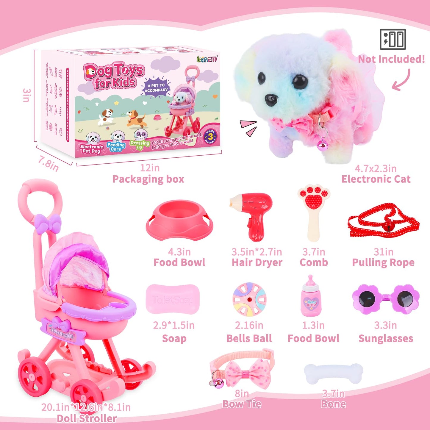 Learn2M 13-Piece Puppy Playset: Pretend Stroller & Interactive Barking Dog Toy