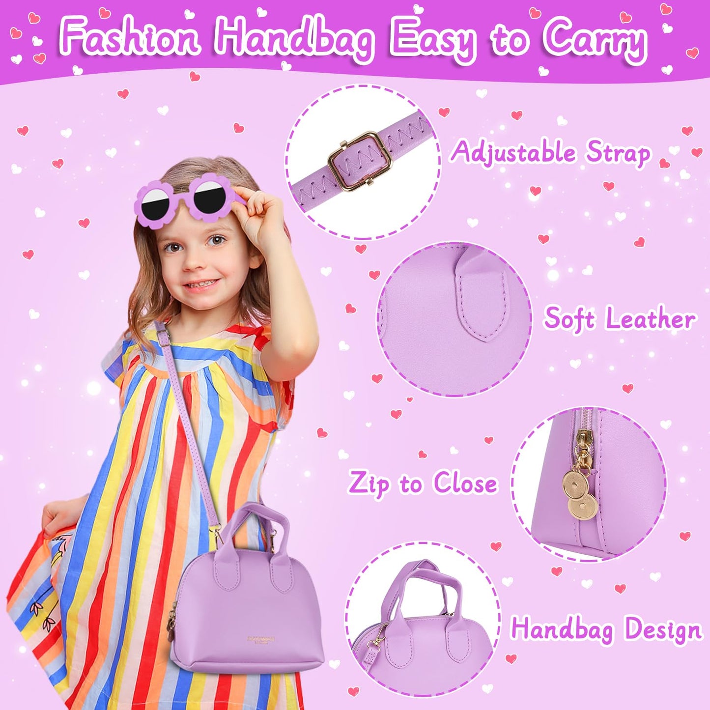 Learn2M Purple Play Purse for Girls 3-6 - Complete Pretend Play Set