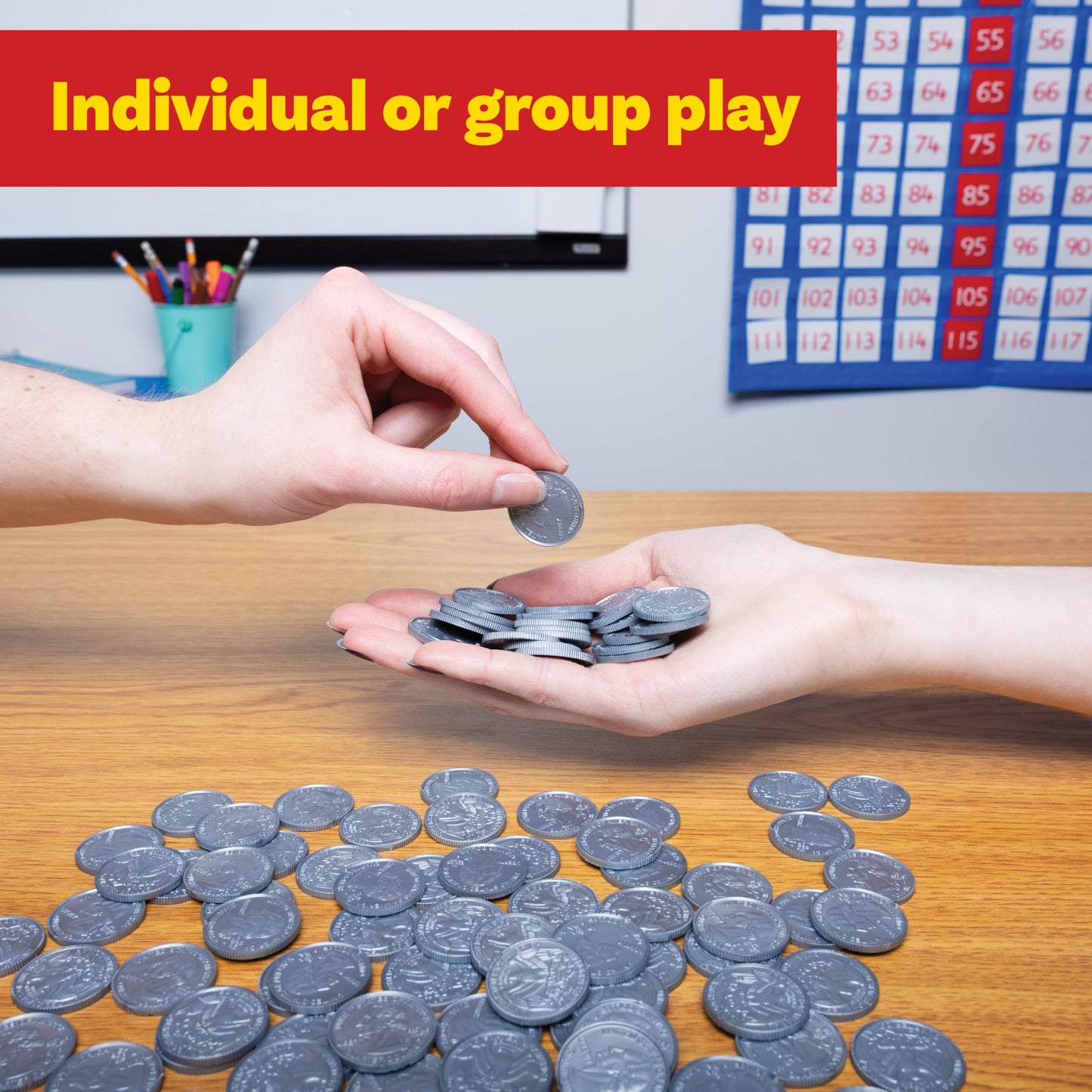 LEARNING ADVANTAGE Play Quarters: 100 Plastic Coins for Math & Pretend Play