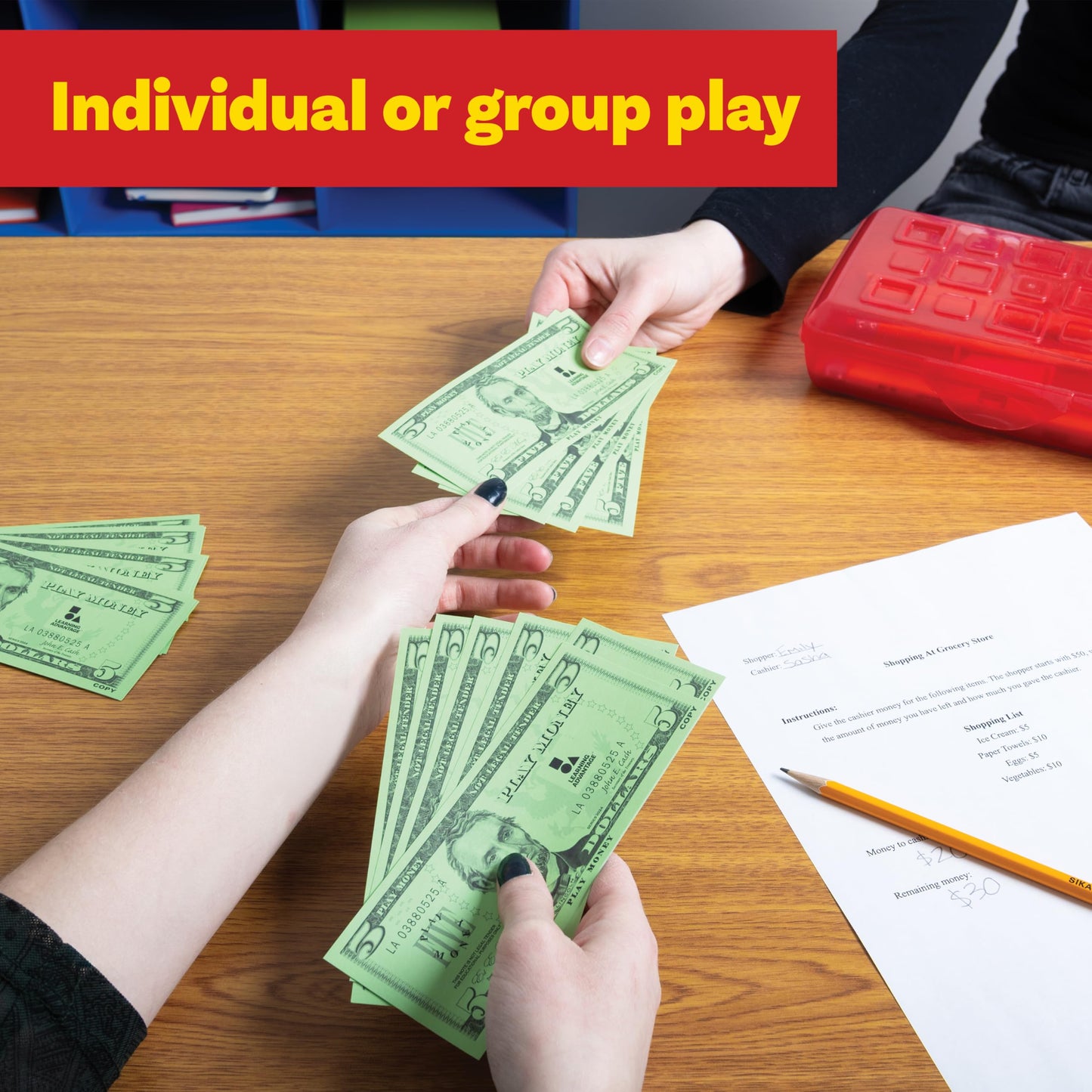 LEARNING ADVANTAGE Five Dollar Play Bills – 100 Play Money Bills for Kids | Teach Counting & Math