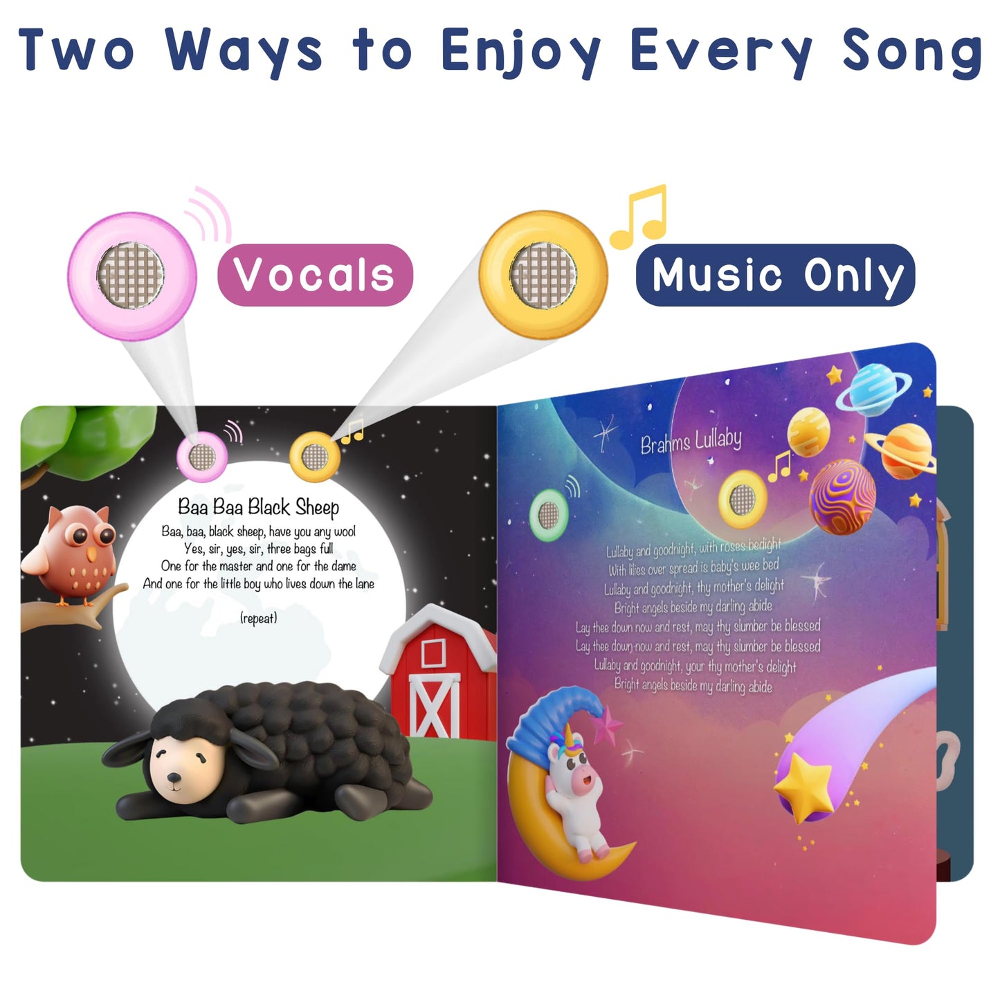 LEARNING BUGS Bedtime Songs – 13 Timeless Lullabies for Toddlers, 28-Button Musical Book, Kids’ Musical Toy