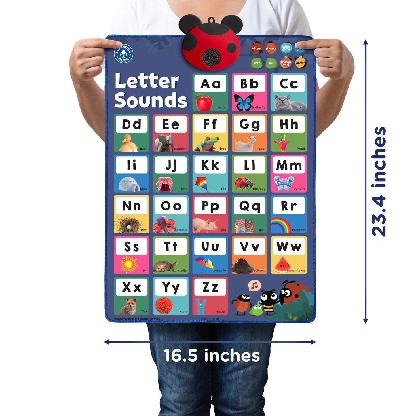 LEARNING BUGS Press to Learn Phonics Poster – Interactive Letters & Sounds for Preschool & Kindergarten