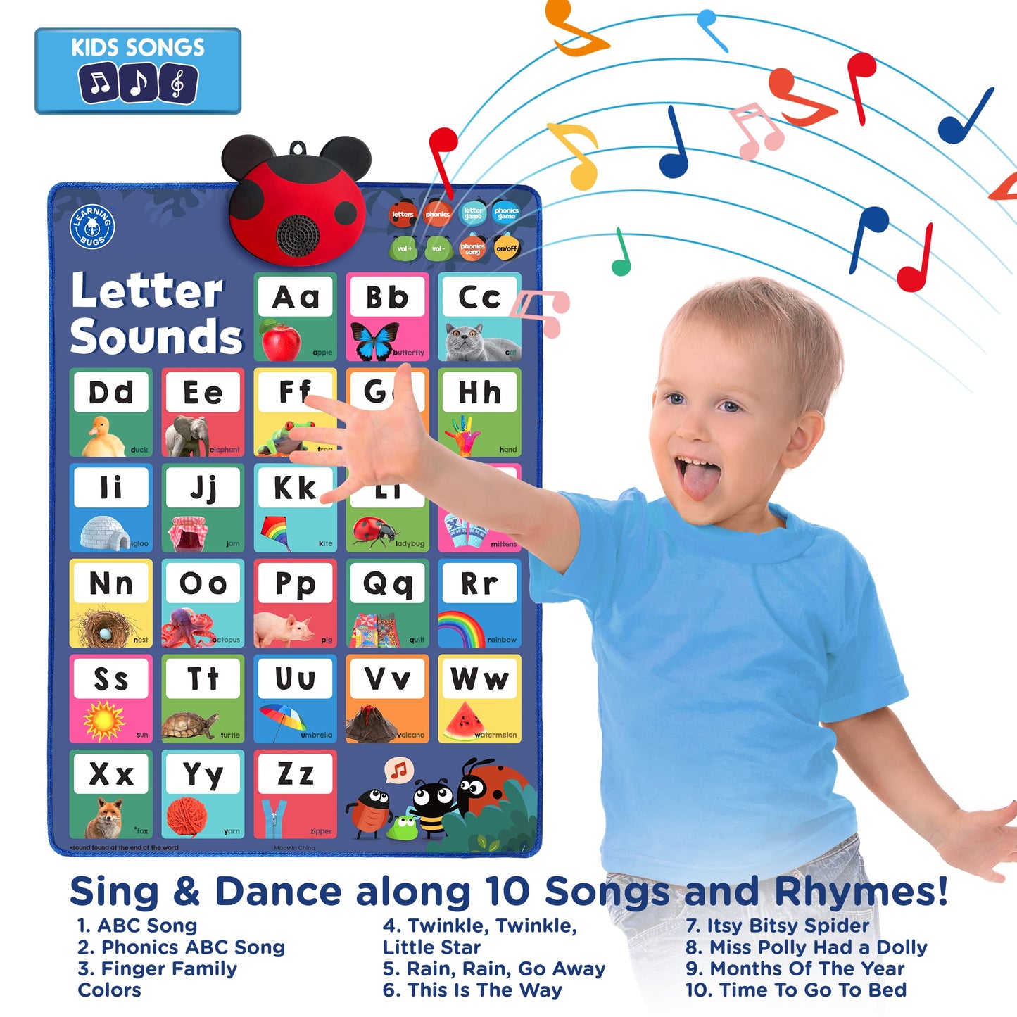 LEARNING BUGS Press to Learn Phonics Poster – Interactive Letters & Sounds for Preschool & Kindergarten