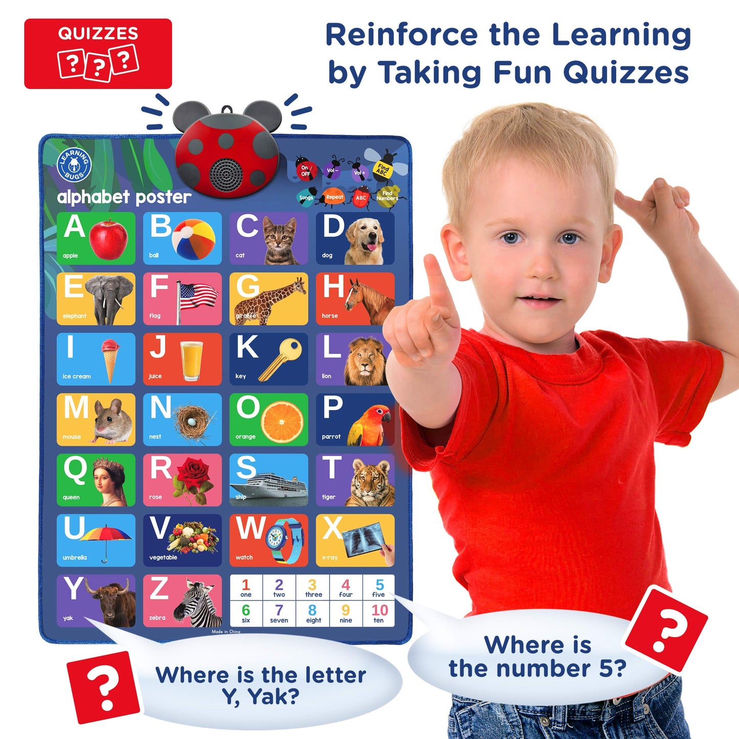 LEARNING BUGS Interactive ABC & 123s Talking Poster – Musical Wall Chart for Toddlers