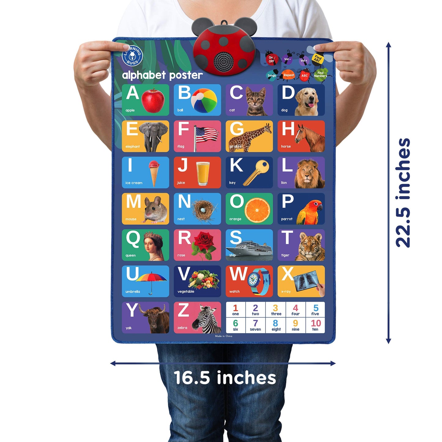 LEARNING BUGS Interactive ABC & 123s Talking Poster – Musical Wall Chart for Toddlers