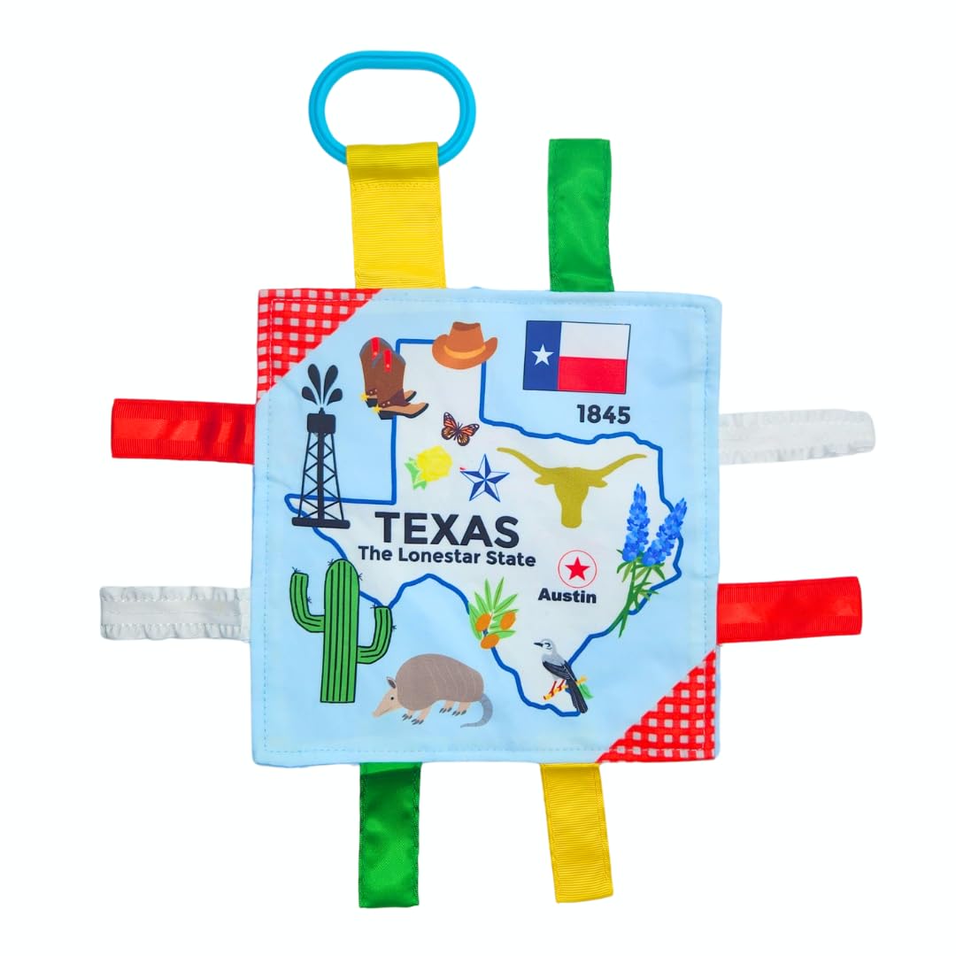 The Learning Lovey Baby Jack & Co 8x8 Texas State Tag Stroller Toy – Crinkle Sensory Learning