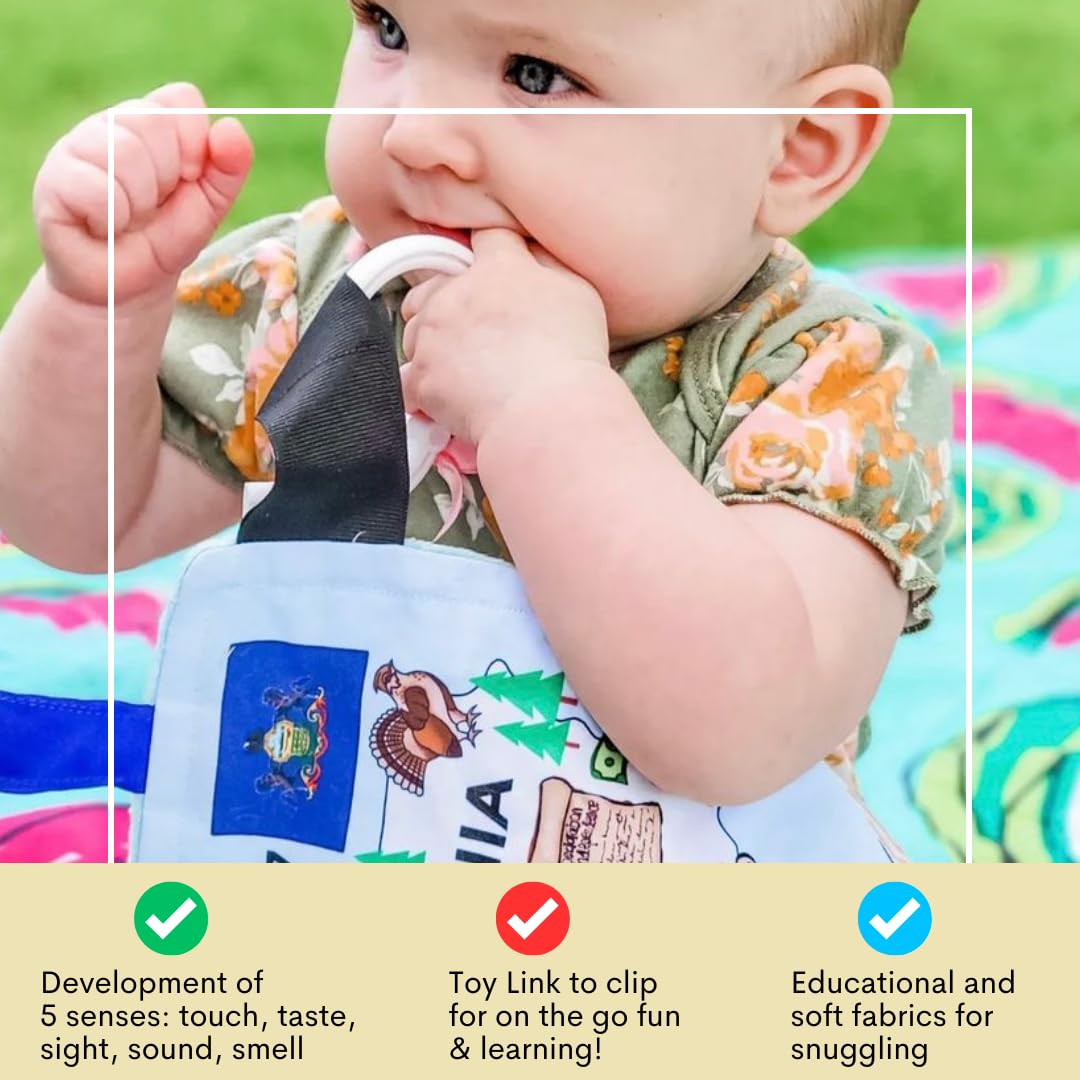 Baby Jack & Co 8x8 Learning Lovey – New Jersey State Tag Stroller Toy | Crinkle Sensory Play