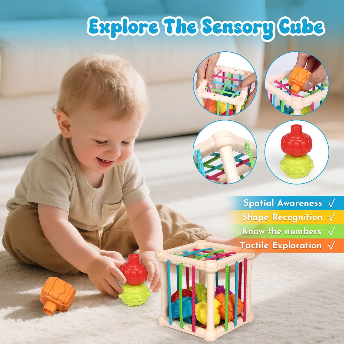 LearnToy Montessori 7-in-1 Activity Set for 18-36 Months — Stacking Blocks, Sensory Bin
