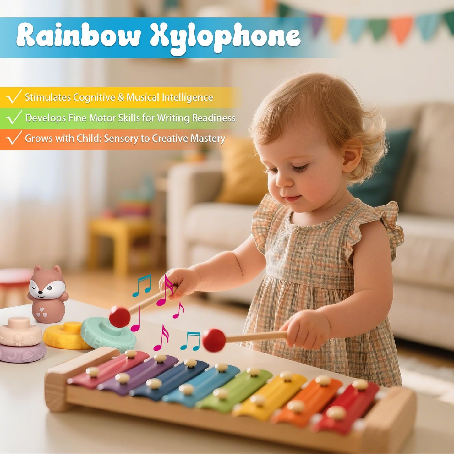 LearnToy Montessori 7-in-1 Activity Set for 18-36 Months — Stacking Blocks, Sensory Bin