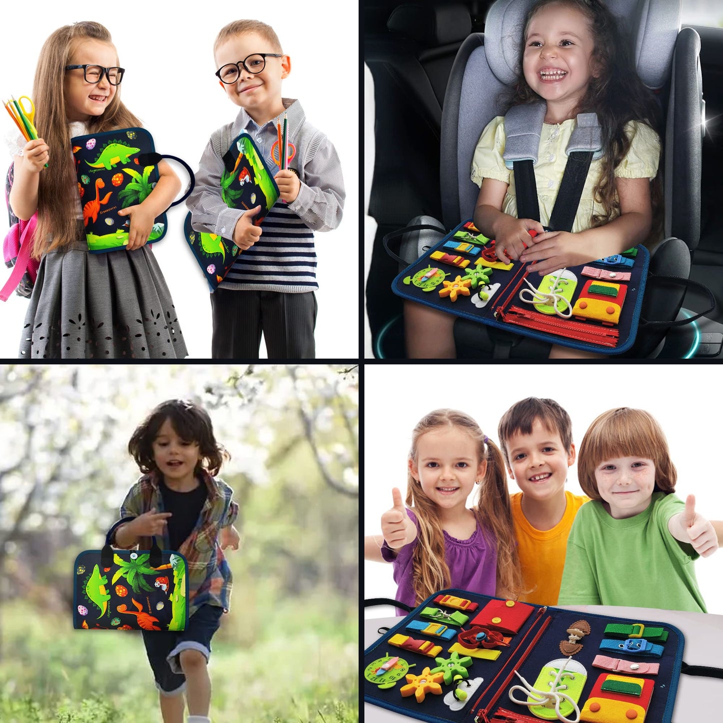 LearnToy Busy Board - Dinosaur Montessori Toy for 3-5 Year Olds | Sensory & Travel