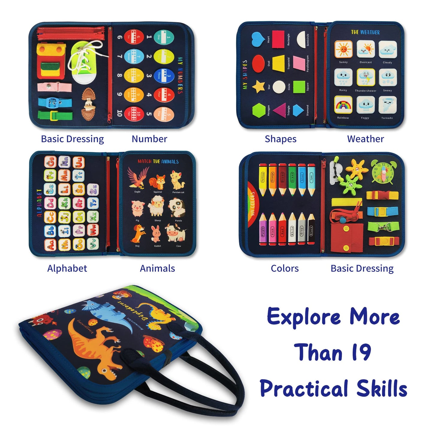 LearnToy Busy Board - Dinosaur Montessori Toy for 3-5 Year Olds | Sensory & Travel