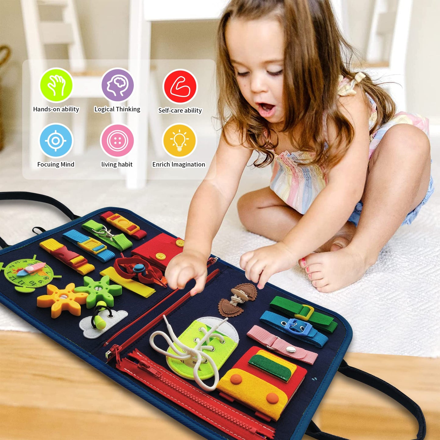 LearnToy Busy Board - Dinosaur Montessori Toy for 3-5 Year Olds | Sensory & Travel