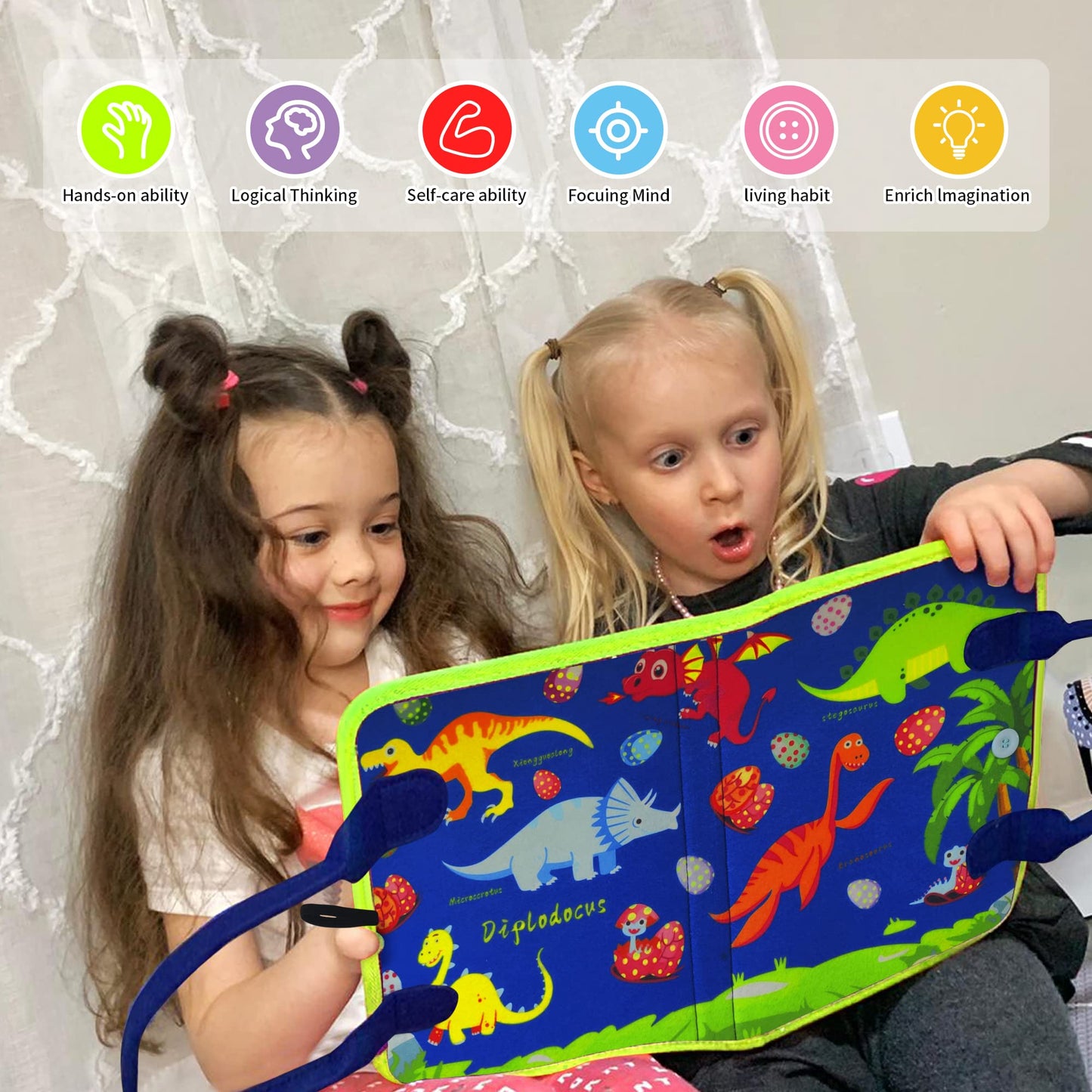 LearnToy Dinosaur Montessori Busy Board for Toddlers (Ages 3-5) – Travel-Friendly Educational Toy