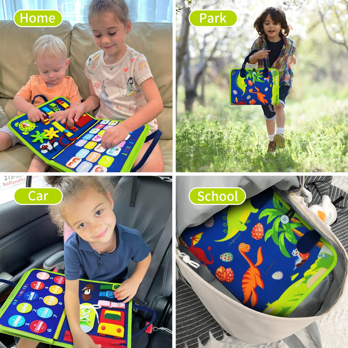 LearnToy Dinosaur Montessori Busy Board for Toddlers (Ages 3-5) – Travel-Friendly Educational Toy